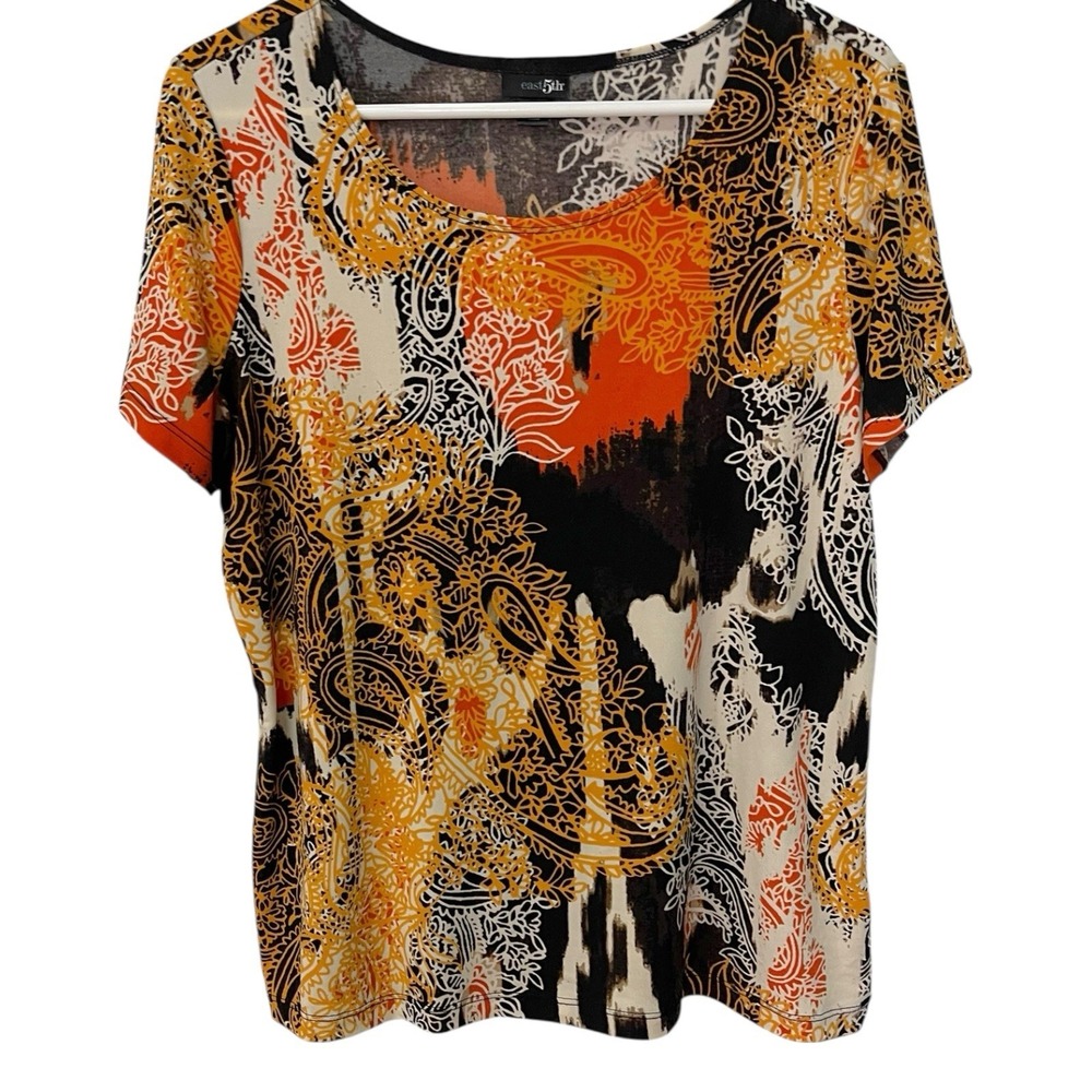 East 5th L Multicolor Paisley Top‎ Short Sleeve Scoop Neck Boho Artsy Retro